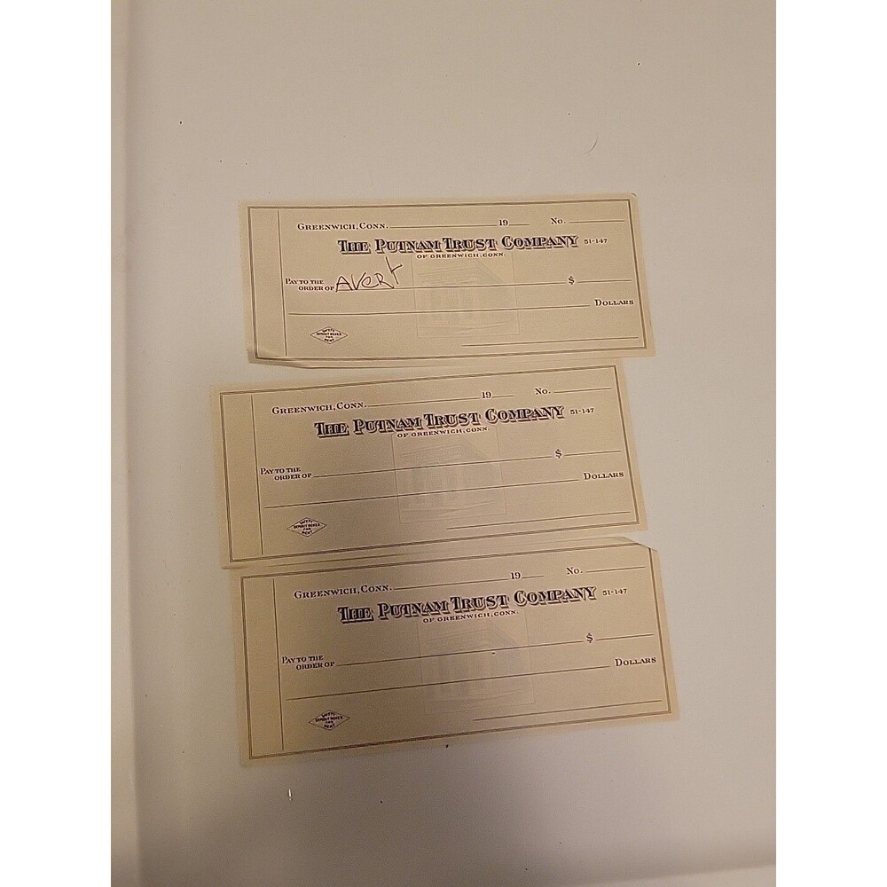 Lot Of 3 Vintage Check Blank - Putnam Trust Co Of Greenwich, Conn Image Bank CT
